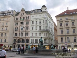 Вена (Vienna), Австрия (Austria). Фото. Фонтан Доннера (Donnerbrunnen) на пересечении Neuer Markt с Donnergasse.