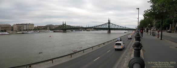 Будапешт (Budapest), Венгрия (Magyarország). Фото. Дунай и Мост Эржебет (Erzsebet hid). Панорама ~90°.