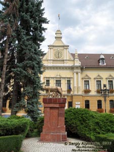 Румыния (România), город Брашов (Brașov). Фото. «Капитолийская волчица» (Lupa Capitolina) перед зданием мэрии (Primăria).