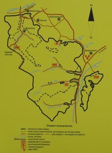 Черновицкая область. Фото. Карта-схема национального природного парка «Вижницький» (Map of National Nature park «Vyzhnytskyj»).