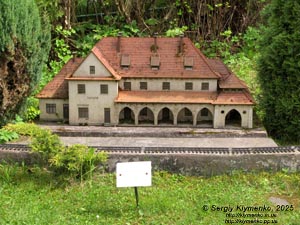 Photo of the Carpathians, Ivano-Frankivsk region. Yaremche. Park-Museum “Carpathians in Miniature”. Railway station building (1932) in Tatariv.