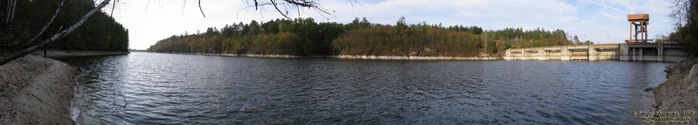 Житомирщина. Фото. Вид на водохранилище и дамбу на речке Тетерев (панорама ~180°).